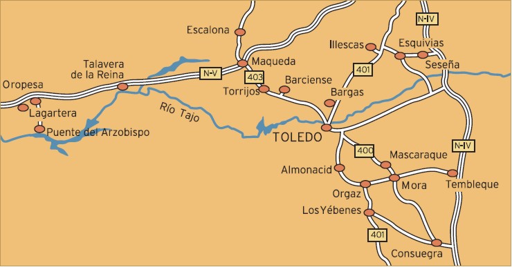 Eine Landkarte von Toledo und Umgebung