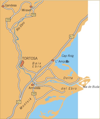 Eine Karte der Umgebung von Tortosa