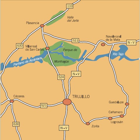Eine Landkarte von Trujillo und seiner Umgebung